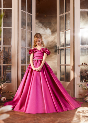 Cold Shoulder 3D Flowers Satin Flower Girl Dress